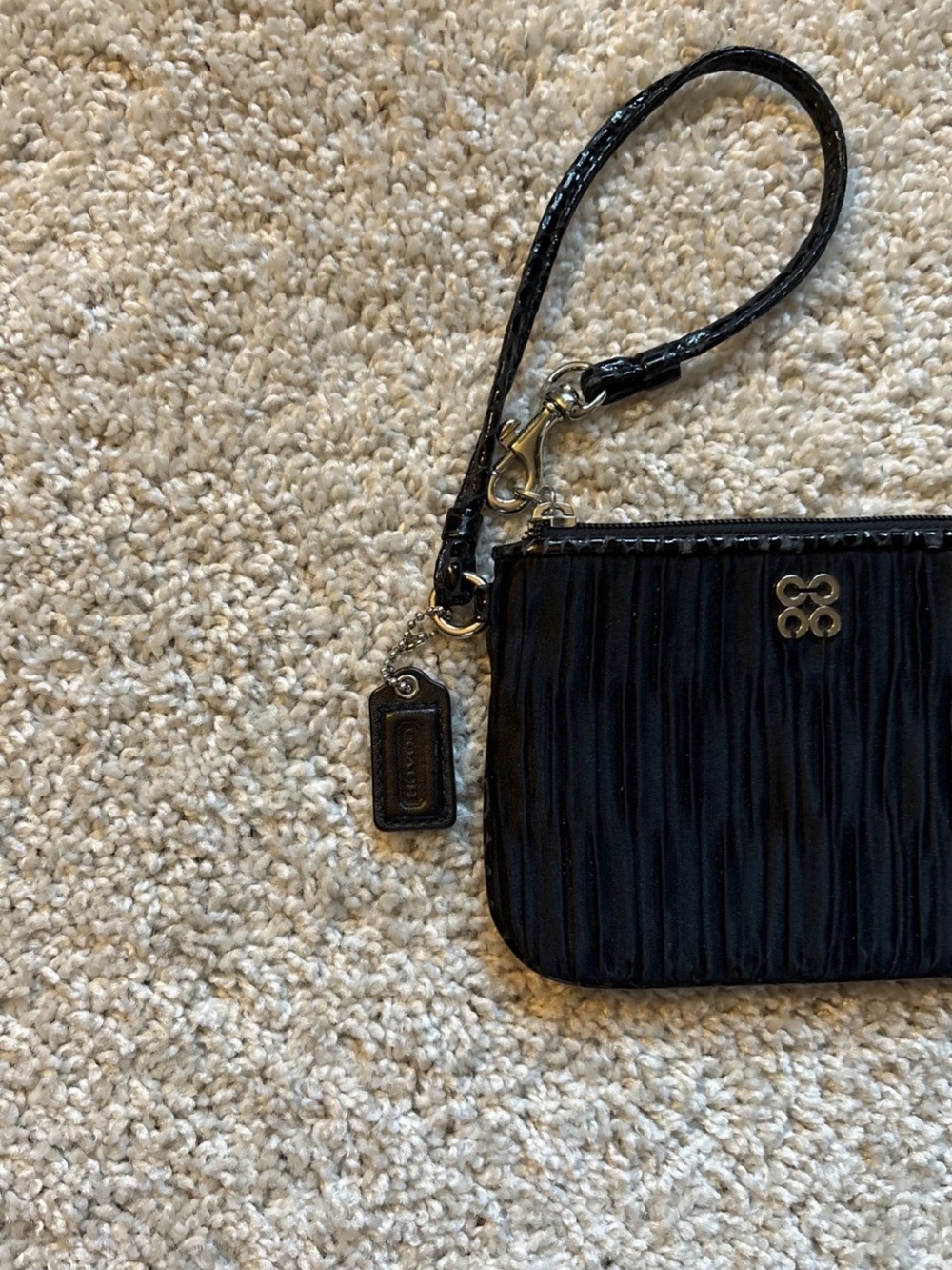 Coach Black Satin   Pleated Wristlet with Gold Accents - Picture 3 of 8